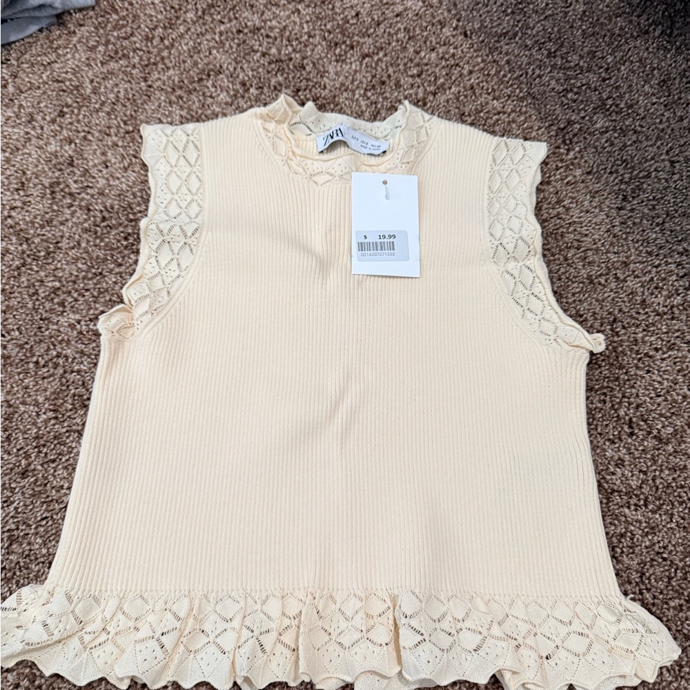 Zara Beige Lace Accent Women's Blouse